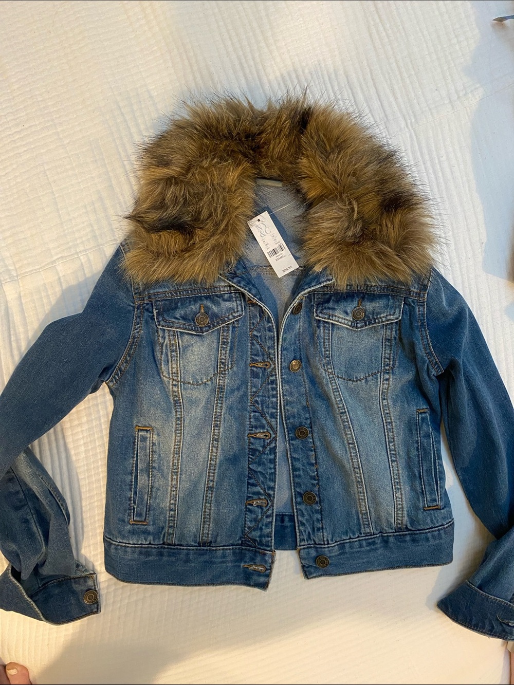 NY&C Blue Denim Jacket with Removable Faux Fur Collar, NWT size XSmall